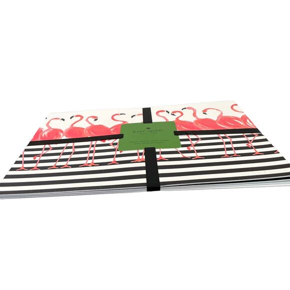 KATE SPADE Pink Flamingo Black Striped Easy Care Vinyl Placemats Set of 4 NEW - Picture 5 of 9
